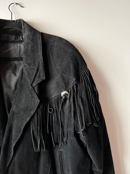 Veste en cuir noire à franges