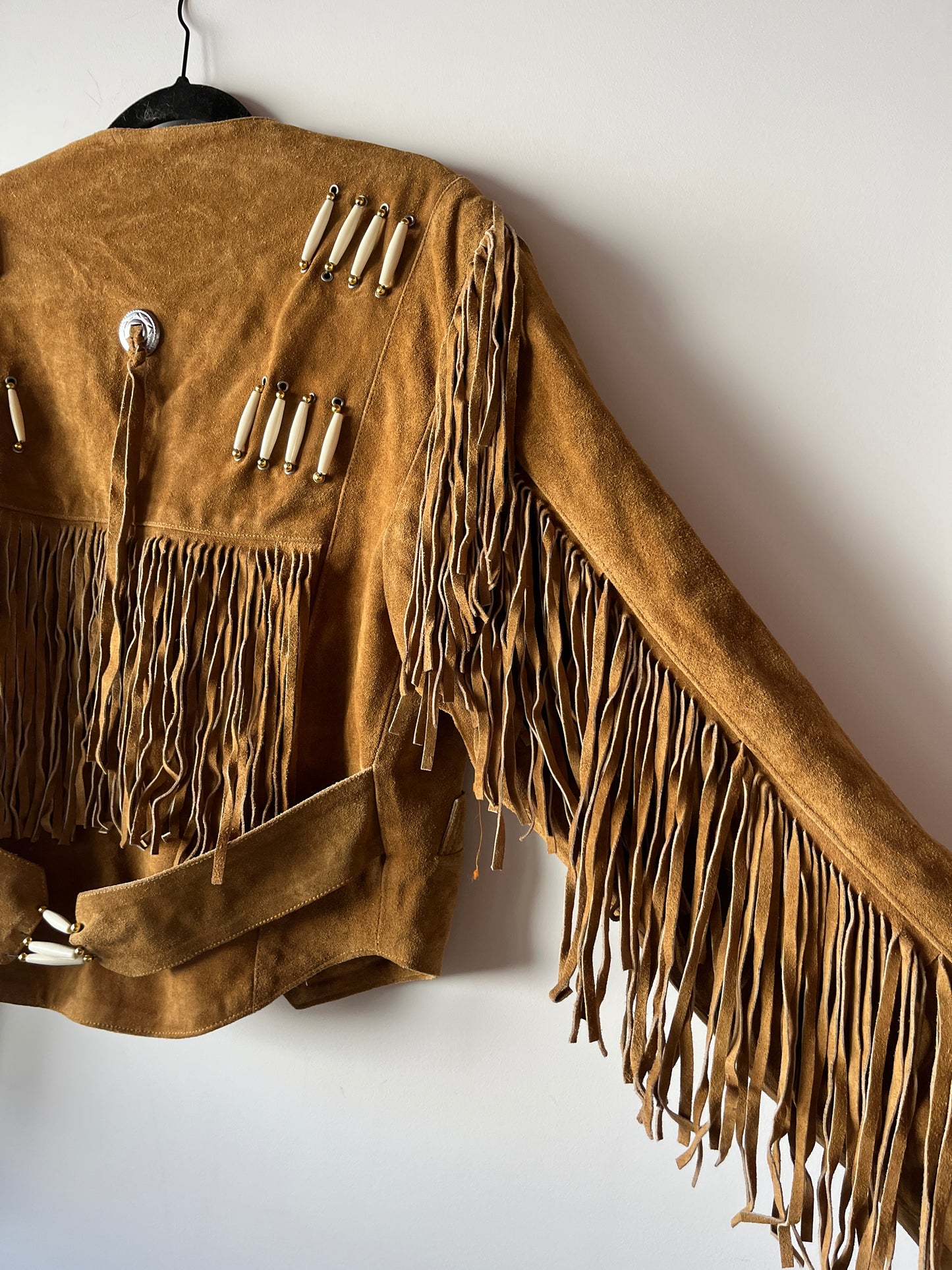 Veste en cuir camel à franges