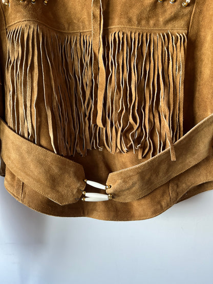 Veste en cuir camel à franges