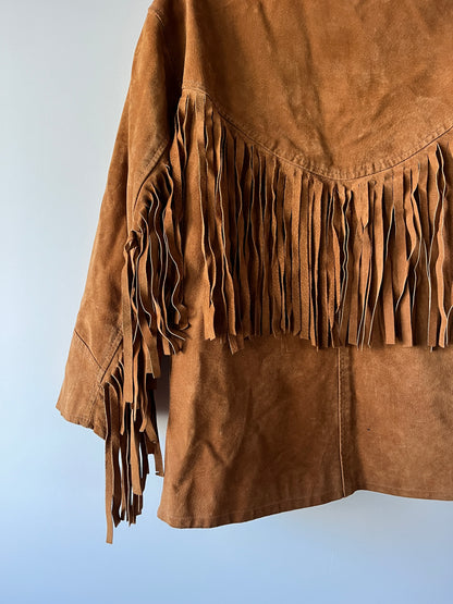 Veste en cuir camel à franges