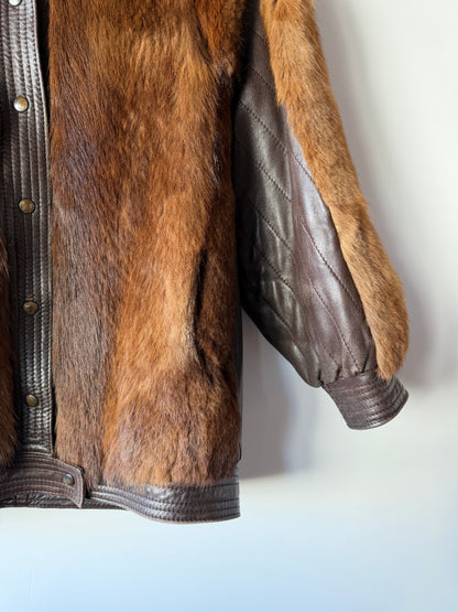Veste en fourrure et cuir marron