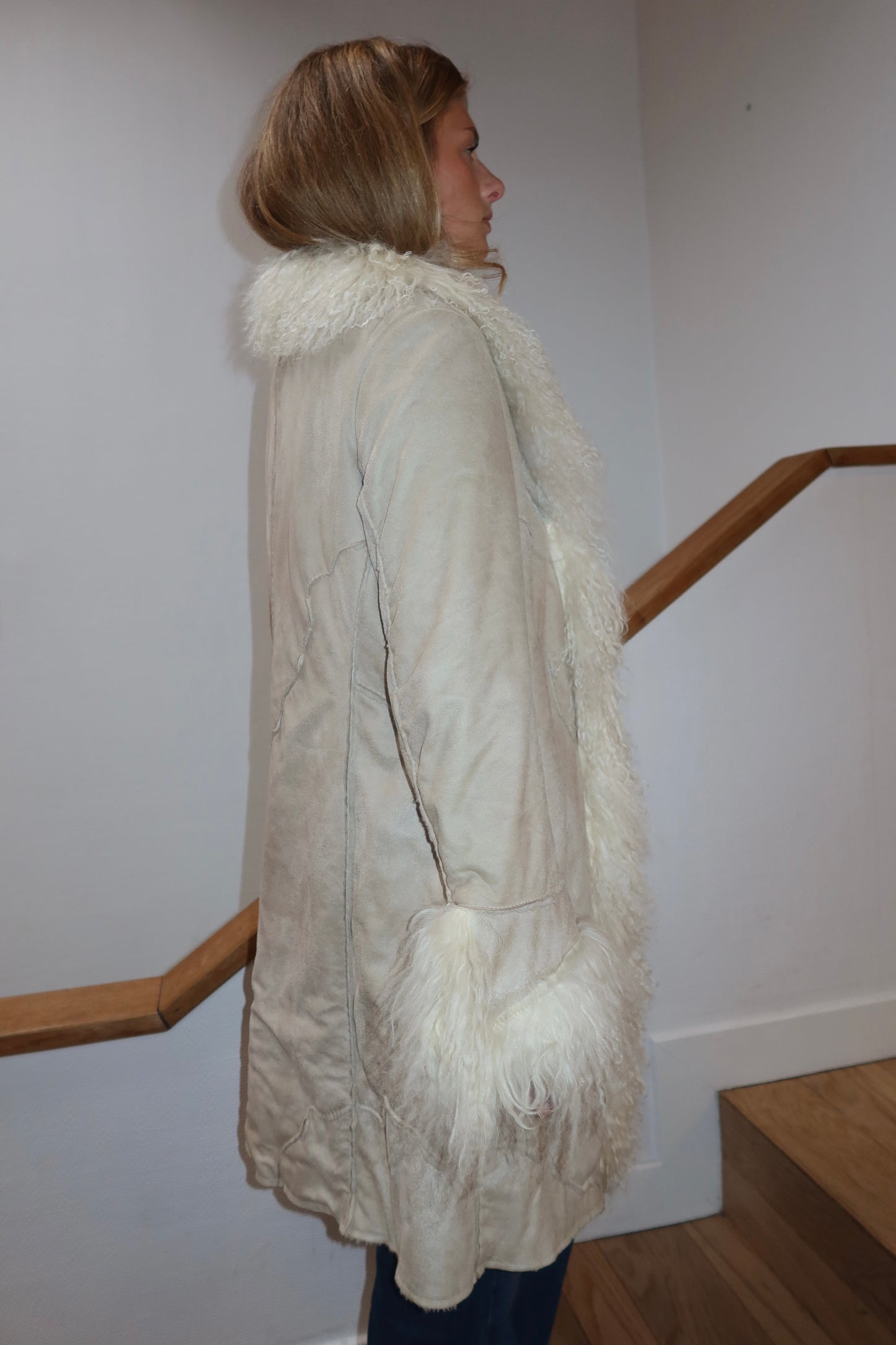 Manteau Afghan mi-long beige