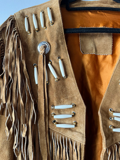 Veste en cuir camel à franges