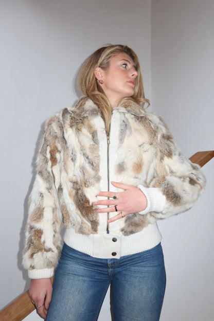 Veste courte en fourrure multicolore