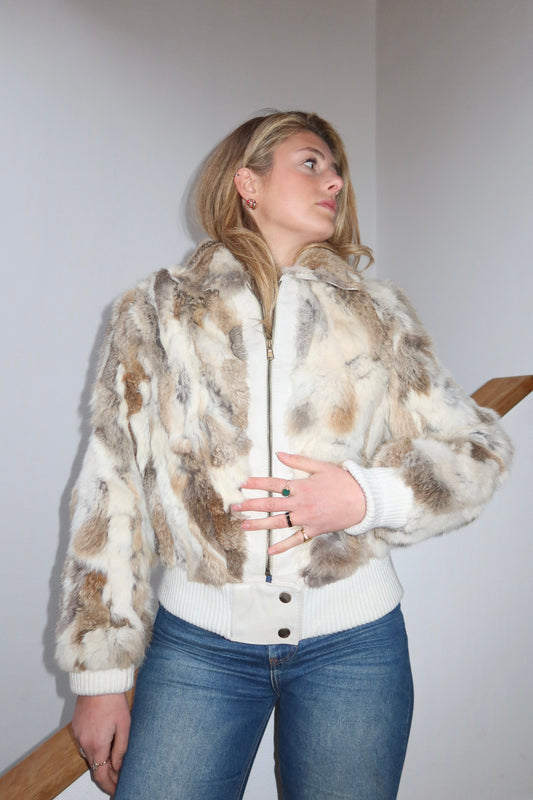 Veste courte en fourrure multicolore