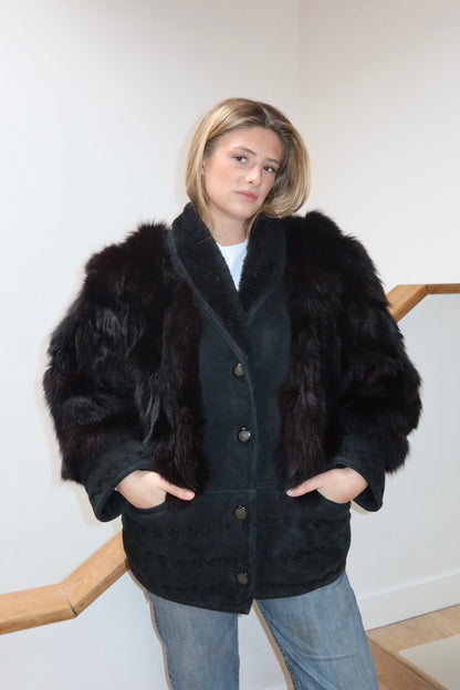 Veste en peau lainée et fourrure