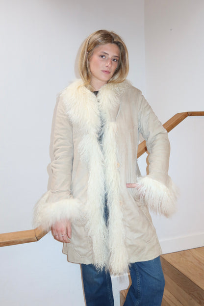 Manteau Afghan mi-long beige