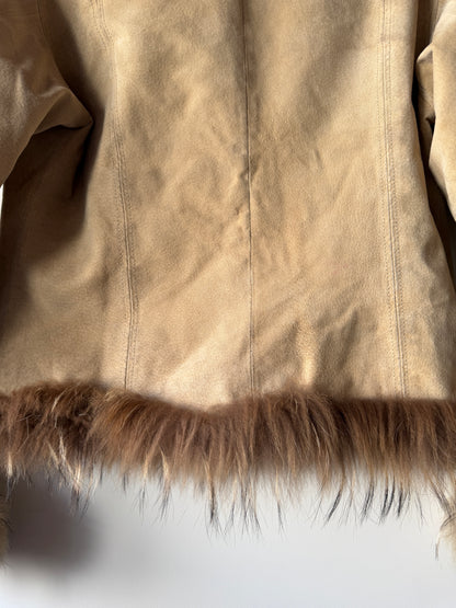Veste en cuir avec bordures en fourrure beige