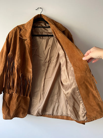 Veste en cuir camel à franges
