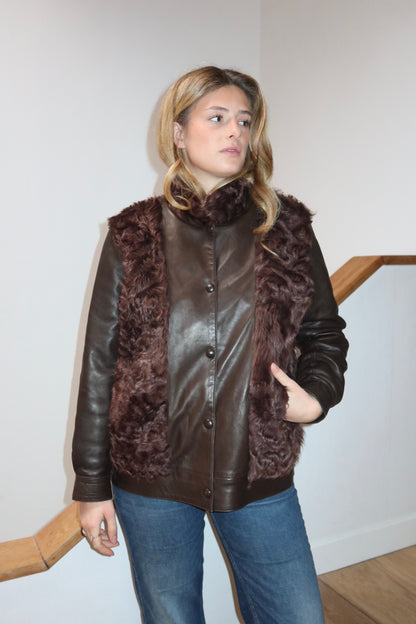 Veste en fourrure et cuir marron