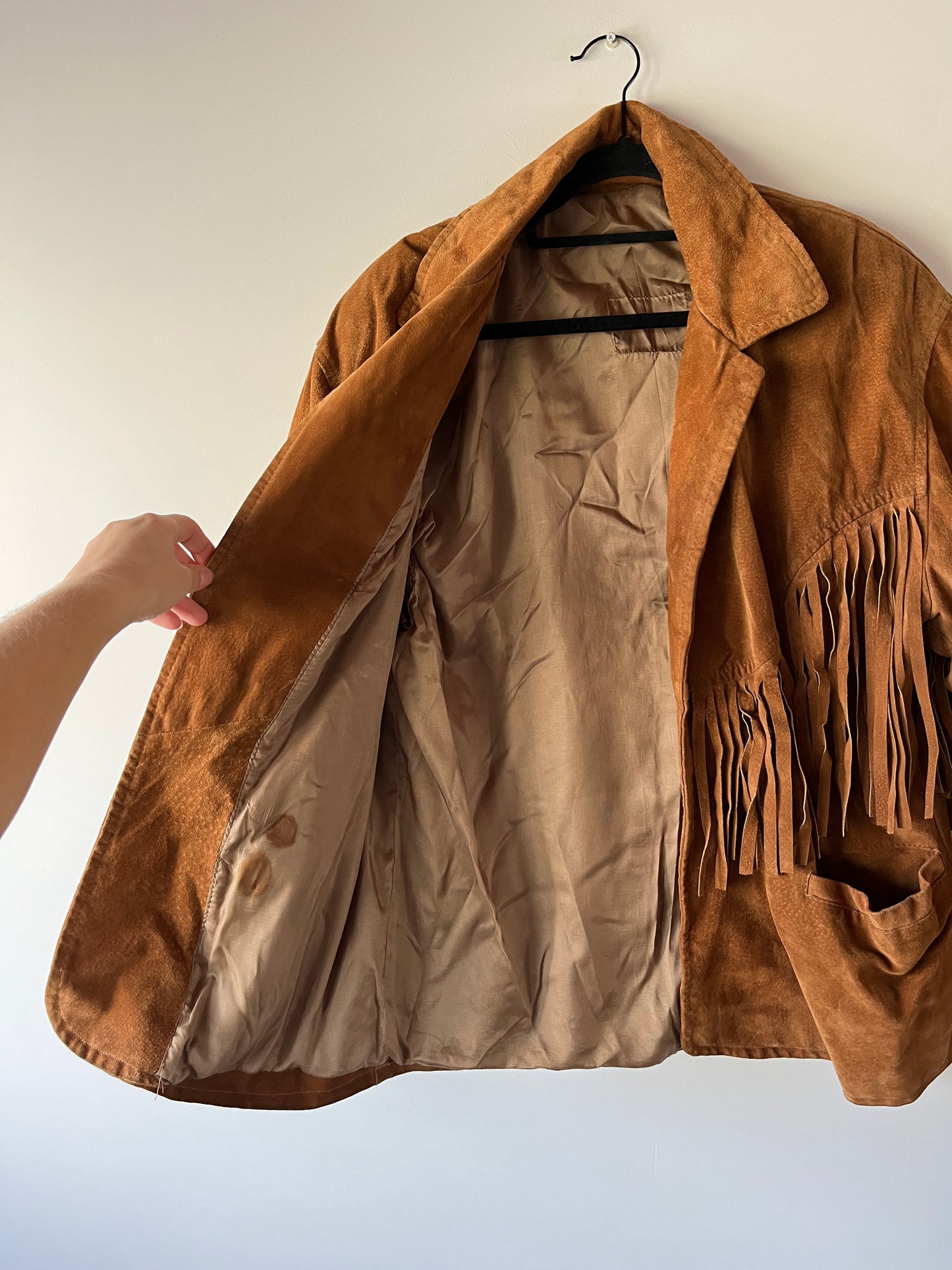 Veste en cuir camel à franges