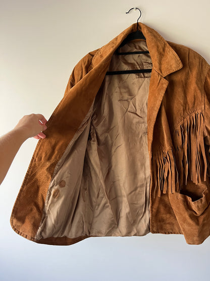 Veste en cuir camel à franges