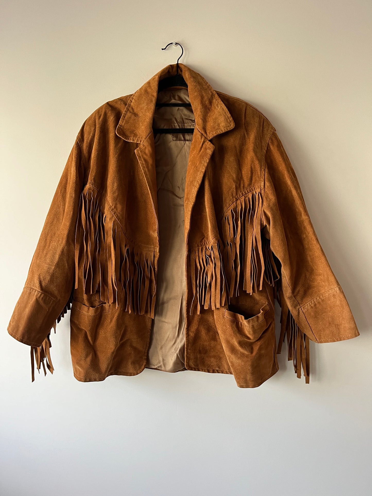Veste en cuir camel à franges