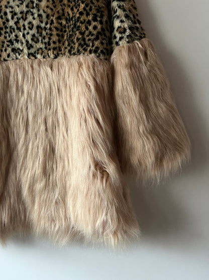 Veste bi-matière léopard brodé et fausse fourrure