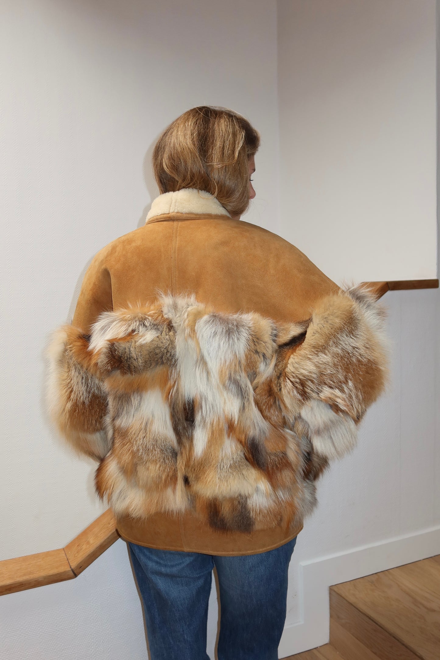 Veste en peau lainée et fourrure