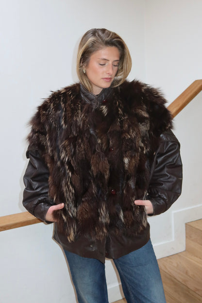 Veste en fourrure et cuir marron