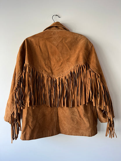Veste en cuir camel à franges