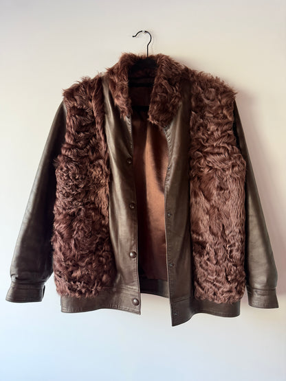 Veste en fourrure et cuir marron
