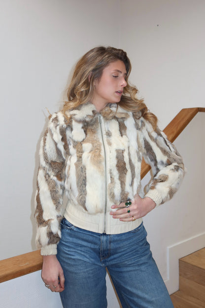 Veste courte en fourrure multicolore