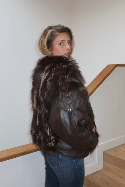 Veste en fourrure et cuir marron