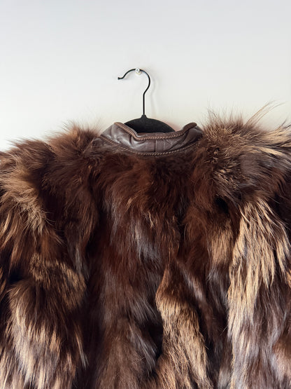 Veste en fourrure et cuir marron