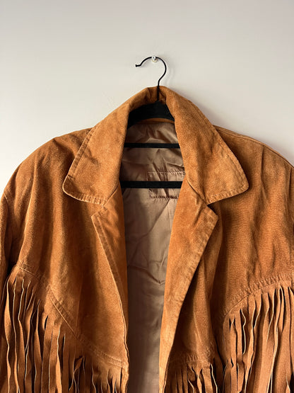 Veste en cuir camel à franges