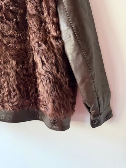 Veste en fourrure et cuir marron