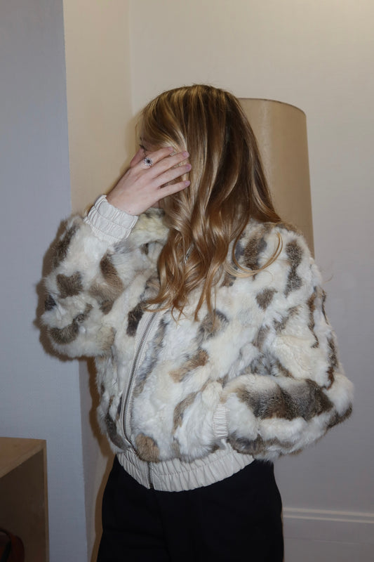 Veste courte en fourrure multicolore