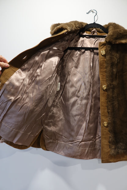 Veste marron en cuir et fausse fourrure